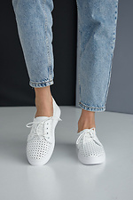 Perforated white leather summer sneakers  8019497 photo №9