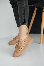 Beige leather summer sneakers with perforations  8019498 photo №2