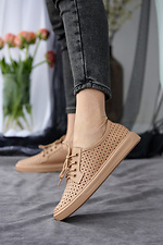Beige leather summer sneakers with perforations  8019498 photo №10