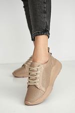Hollow-out beige leather summer sneakers  8019503 photo №1