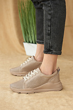 Hollow-out beige leather summer sneakers  8019503 photo №7