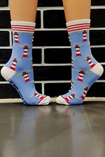 Printed blue cotton high socks R'N'B SOCKS 8024508 photo №1
