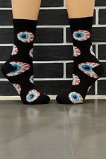 Високі бавовняні шкарпетки чорного кольору з очима R'N'B SOCKS 8024509 фото №1