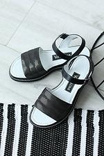 Black Leather Ankle-Loop Sandals  4205510 photo №1