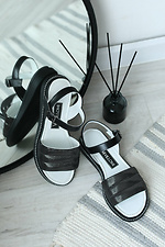 Black Leather Ankle-Loop Sandals  4205510 photo №2