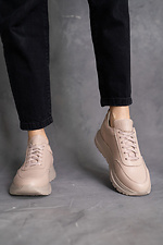 Beige women's sneakers made of genuine leather  8018510 photo №3