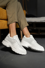 White Perforated Leather Women's Sneakers  8018511 photo №4