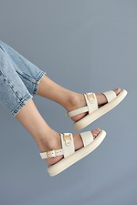 Massive leather sandals with metal decor  8019511 photo №11