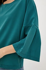 Office blouse in soft green, straight cut, with wide sleeves Garne 3039512 photo №4