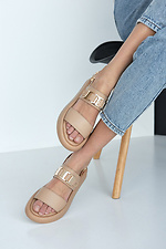 Massive leather sandals with metal decor  8019512 photo №9