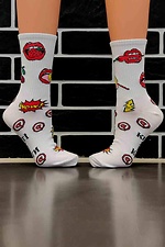 Високі бавовняні шкарпетки білого кольору з малюнками R'N'B SOCKS 8024512 фото №1
