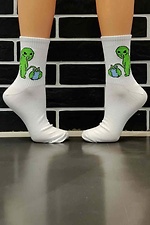 Високі бавовняні шкарпетки білого кольору з прибульцем R'N'B SOCKS 8024513 фото №1