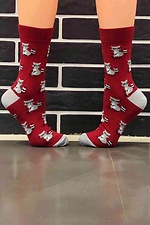 Высокие хлопковые носки бордового цвета с рисунком енота R'N'B SOCKS 8024514 фото №1