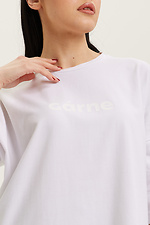 Белая хлопковая футболка оверсайз удлиненного кроя с брендовым логотипом Garne 9000520 фото №2