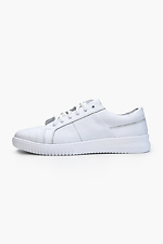 White Leather Flat Lace-Up Sneakers  4205521 photo №1