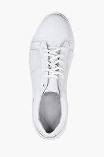 White Leather Flat Lace-Up Sneakers  4205521 photo №4