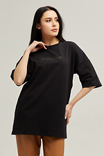 Long-cut black cotton T-shirt with branded logo Garne 9000521 photo №1