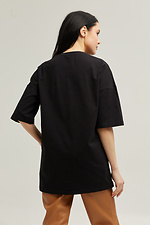 Long-cut black cotton T-shirt with branded logo Garne 9000521 photo №4
