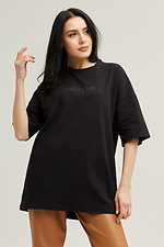 Long-cut black cotton T-shirt with branded logo Garne 9000521 photo №5