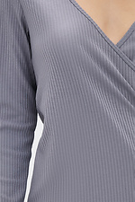 Szary prążkowany sweter kopertowy Garne 3039522 zdjęcie №4