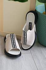 Massive white leather slippers in a sporty style  4205522 photo №1