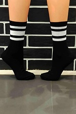 Високі бавовняні шкарпетки чорного кольору з білими смужками R'N'B SOCKS 8024522 фото №1