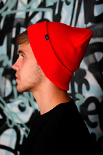 Knitted red hat with lapel Without 8042522 photo №2