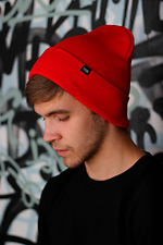 Knitted red hat with lapel Without 8042522 photo №3