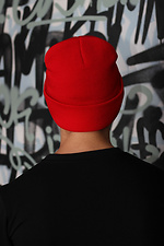 Knitted red hat with lapel Without 8042522 photo №4