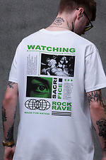 Men's Oversized T-shirt with Watching White Print Without 8049522 photo №2