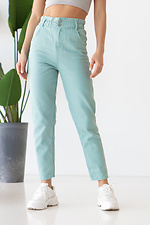Летние высокие джинсы мятного цвета с рюшей на талии  4014523 фото №1