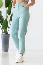 Летние высокие джинсы мятного цвета с рюшей на талии  4014523 фото №4