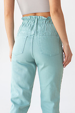 Sommerhohe Jeans in Mintfarbe mit Rüschen an der Taille  4014523 Foto №6