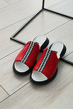 Massive red leather slippers in a sporty style  4205523 photo №1