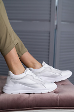 Шкіряні жіночі кросівки білі з сіточкою 8018524 фото №3