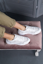 Шкіряні жіночі кросівки білі з сіточкою 8018524 фото №4