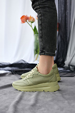 Зеленые летние кроссовки из натуральной кожи в перфорацию 8019525 фото №4