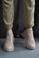Кожаные женские кроссовки бежевые с перфорацией 8018526 фото №3