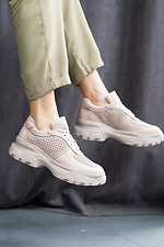 Кожаные женские кроссовки бежевые с перфорацией 8018526 фото №4