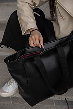 Large roomy black leatherette shopper bag Mamakazala 8039527 photo №4
