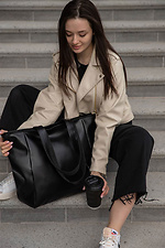 Large roomy black leatherette shopper bag Mamakazala 8039527 photo №5