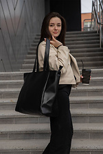 Large roomy black leatherette shopper bag Mamakazala 8039527 photo №6
