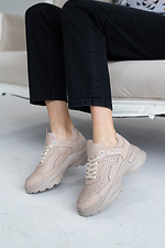 Жіночі шкіряні кросівки бежевого кольору на платформі  8018532 фото №3
