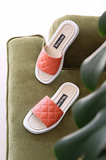 Summer leather slippers quilted coral color  4205534 photo №1