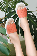 Summer leather slippers quilted coral color  4205534 photo №2