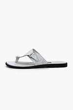 Silver leather one-finger buckle flip flops  4205536 photo №1