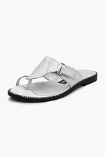 Silver leather one-finger buckle flip flops  4205536 photo №2