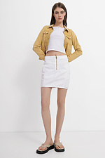 Короткая джинсовая юбка мини белого цвета с замком спереди  4014537 фото №2