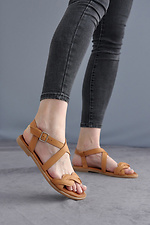Leather summer sandals with braid and straps  8019538 photo №3