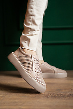 Beige Perforated Leather Women's Sneakers  8018540 photo №1